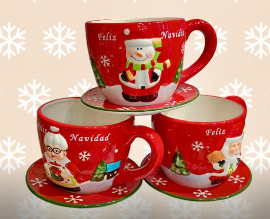 TAZAS NAVIDEÑAS(PAPA NOEL, MAMA NOELA Y MUÑECO DE NIEVE)